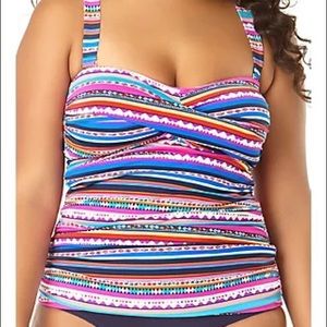 Anne Cole Plus Size Twist Front Bandeau Tankini Swim Top 20W - EUC!